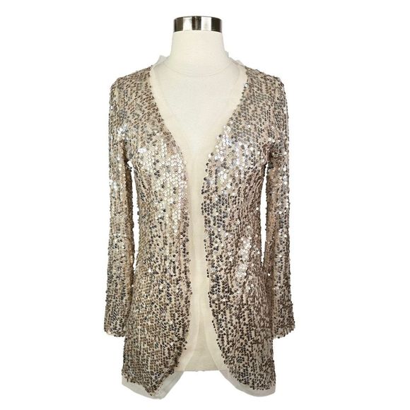 Joyfolie x Mia Joy Michaela Vintage Gold Sequin Cardigan - Size Small - Picture 1 of 9